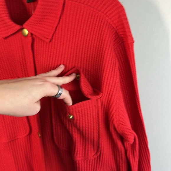 NWT J. Crew Womens Holiday Red Waffle Knit Snap Front Shacket Sz M Shirt Jacket - Picture 6 of 16